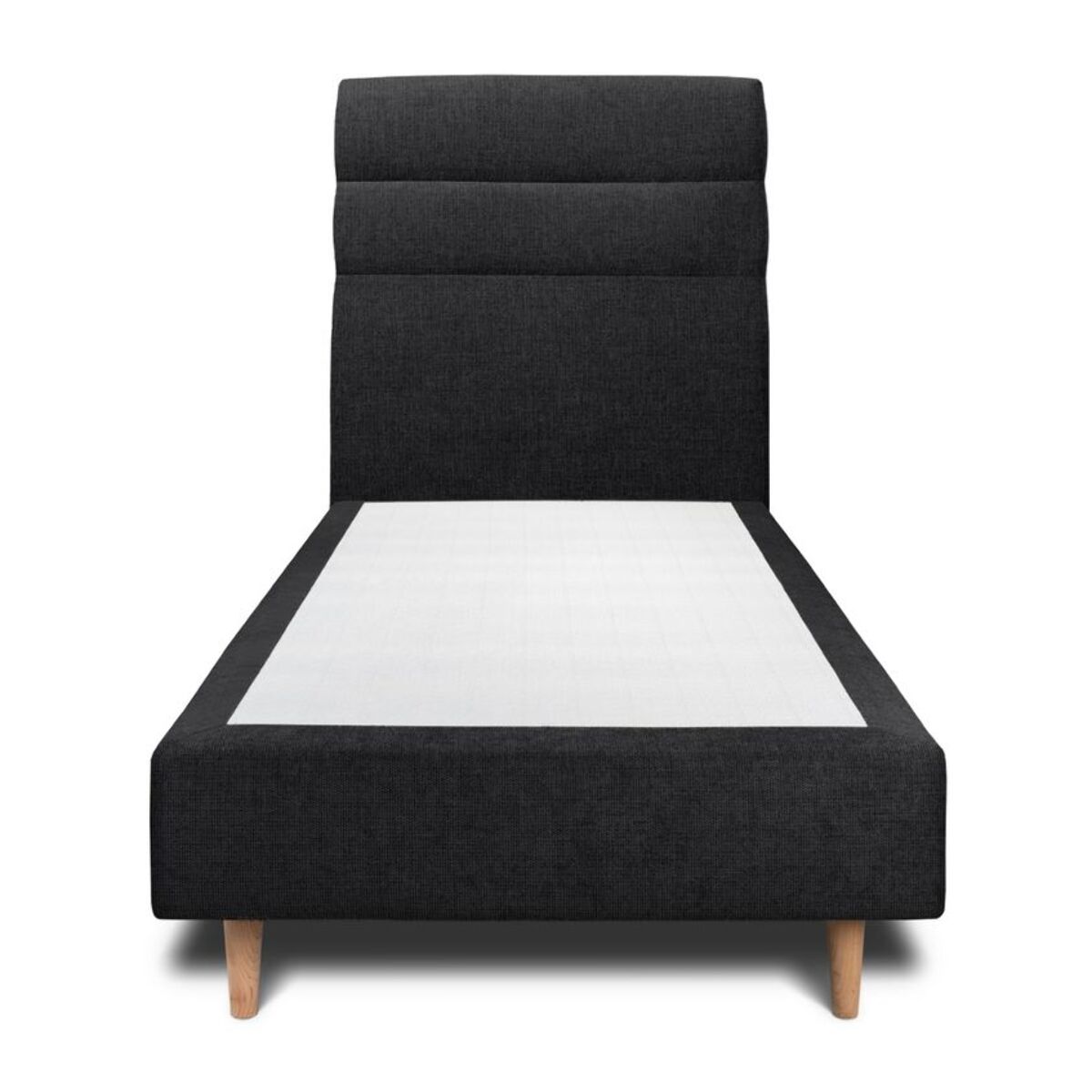 Lit avec tête de lit bandes horizontales tissu et sommier tapissier Ep20