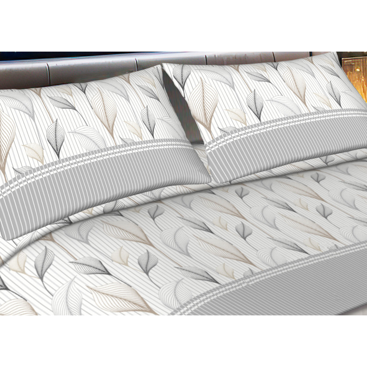 Completo Lenzuola in Flanella Morbida e Calda Made In Italy disegno Fiorato Laurel Grigio