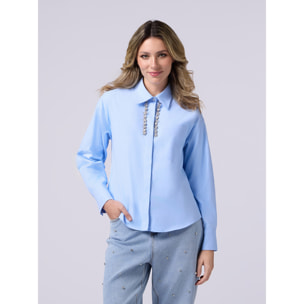 Oltre - Camisa de popelina con bordado de joyas - Light - blue