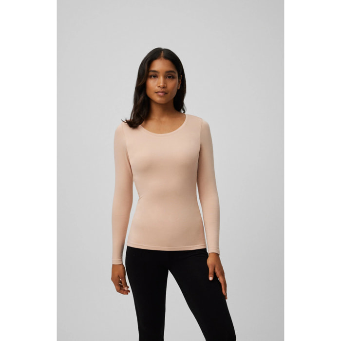 Maglietta termica a maniche lunghe beige con controllo della temperatura