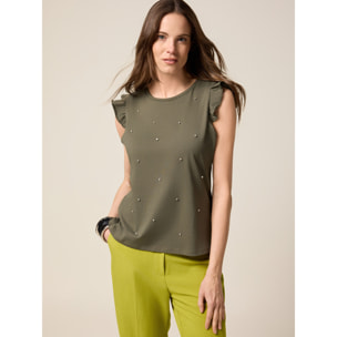 Oltre - Top in jersey con castoni - Verde militare