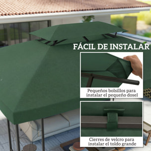 Techo de Repuesto para Cenador, 4x3 m, Cubierta de Repuesto con Techo Doble, 10 Orificios de Drenaje y Protección UV, SOLO Toldo de Recambio para Pabellón Gazebo, Verde