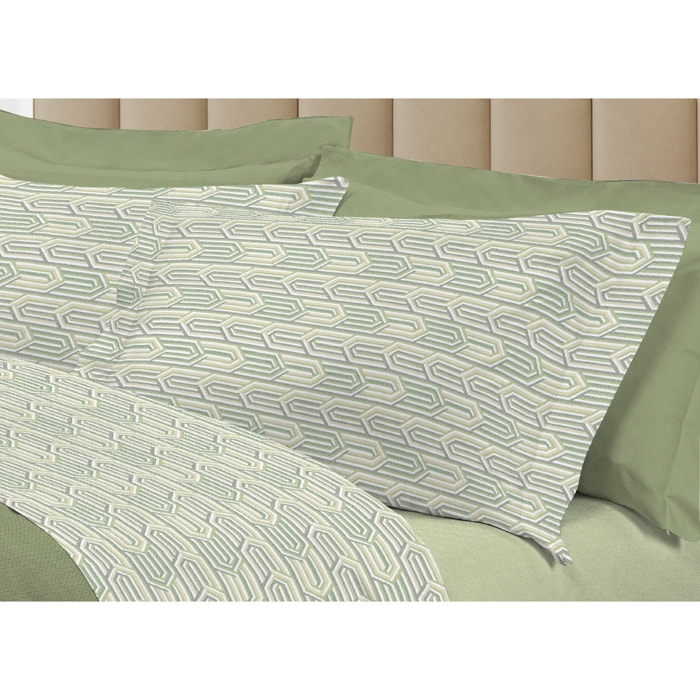 Completo Lenzuola Linea 3027 In Percalle Fantasia Geometrico Disegno Henry Verde