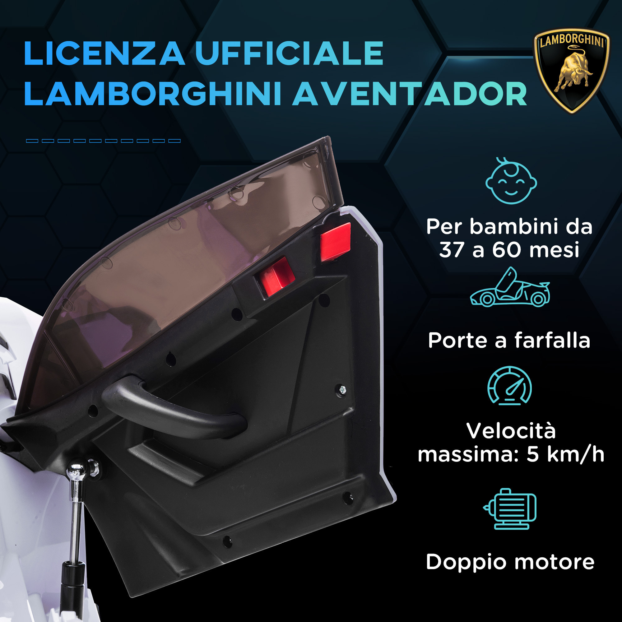 HOMCOM Macchina Elettrica per Bambini a 12V Licenza Lamborghini con Clacson e Telecomando, 107.5x63x42 cm, Bianca