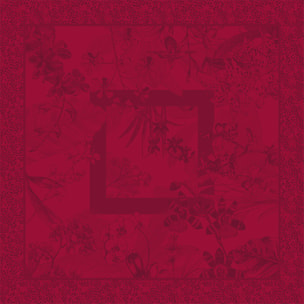 Nappe anti tache pur coton motif jacquard Orchidees bordeaux
