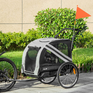 Remorque vélo jogger 2 en 1 pour animaux drapeau roue avant pivotante réflecteurs gris noir