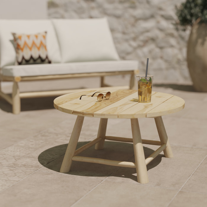 Table basse ronde de jardin D80 cm en branche de teck - Makam