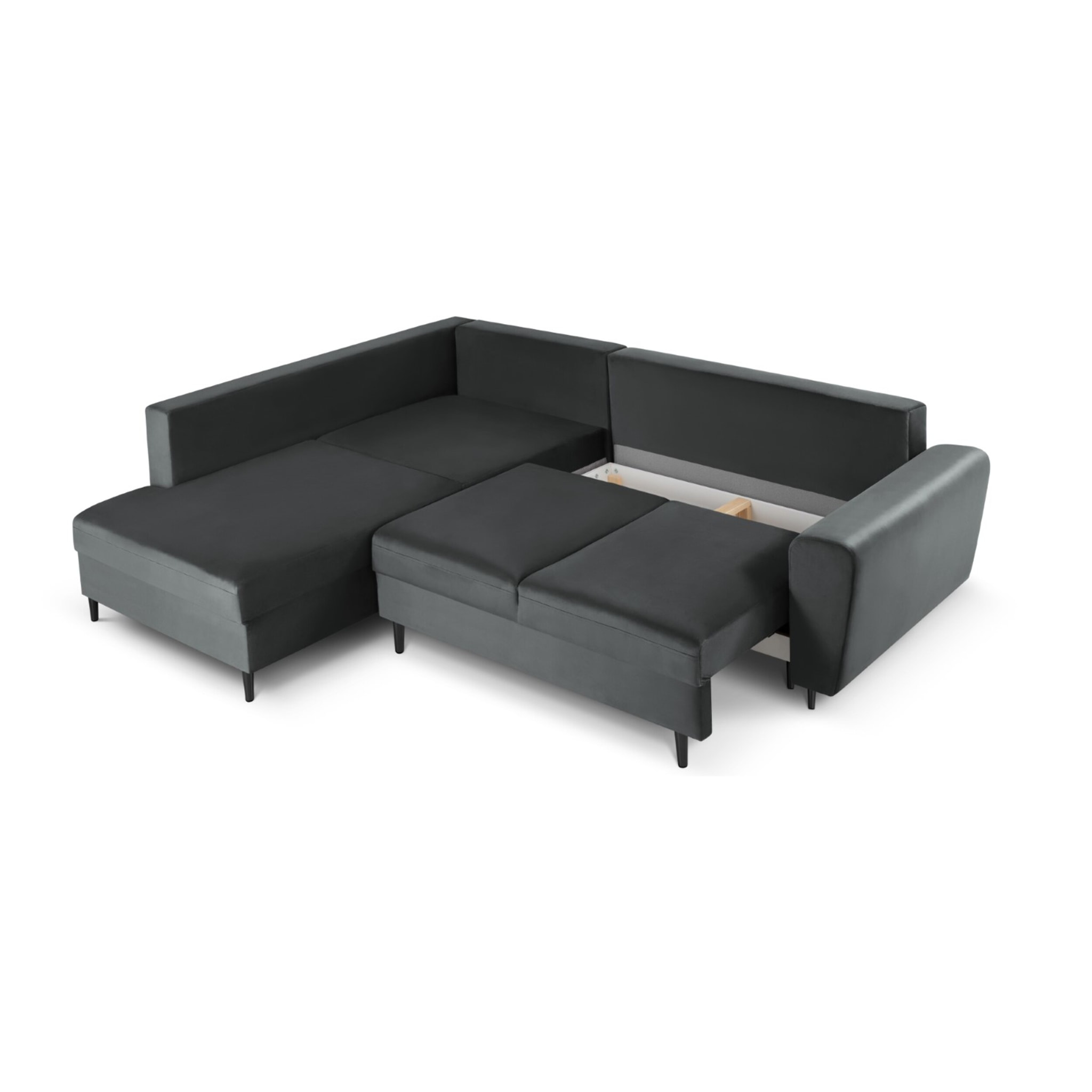 Canapé d'angle gauche convertible avec coffre de rangement "Kyoto" 5 places en velours gris foncé