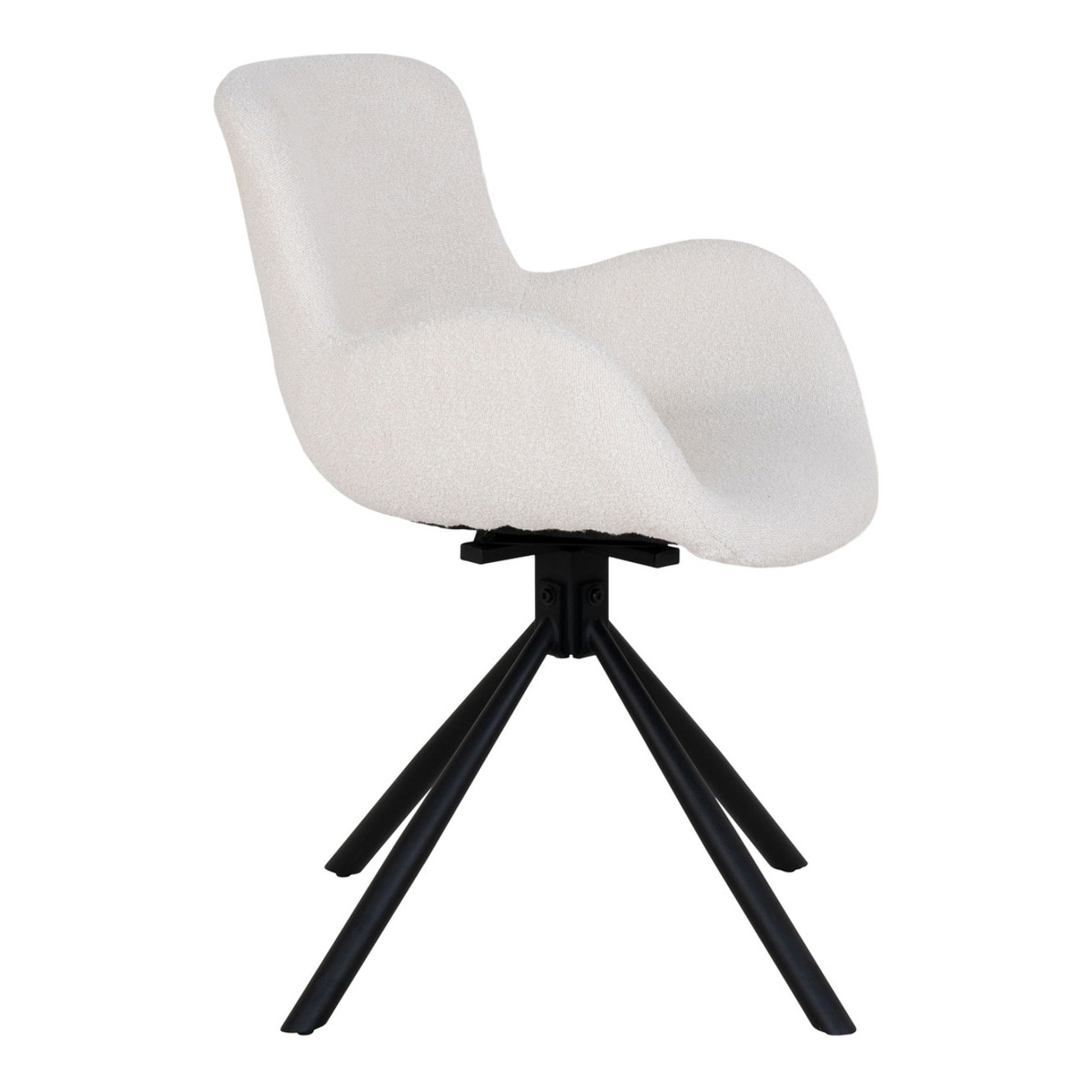 Set 2 sedie girevoli da pranzo Amorim in bouclé bianco panna con gambe nere