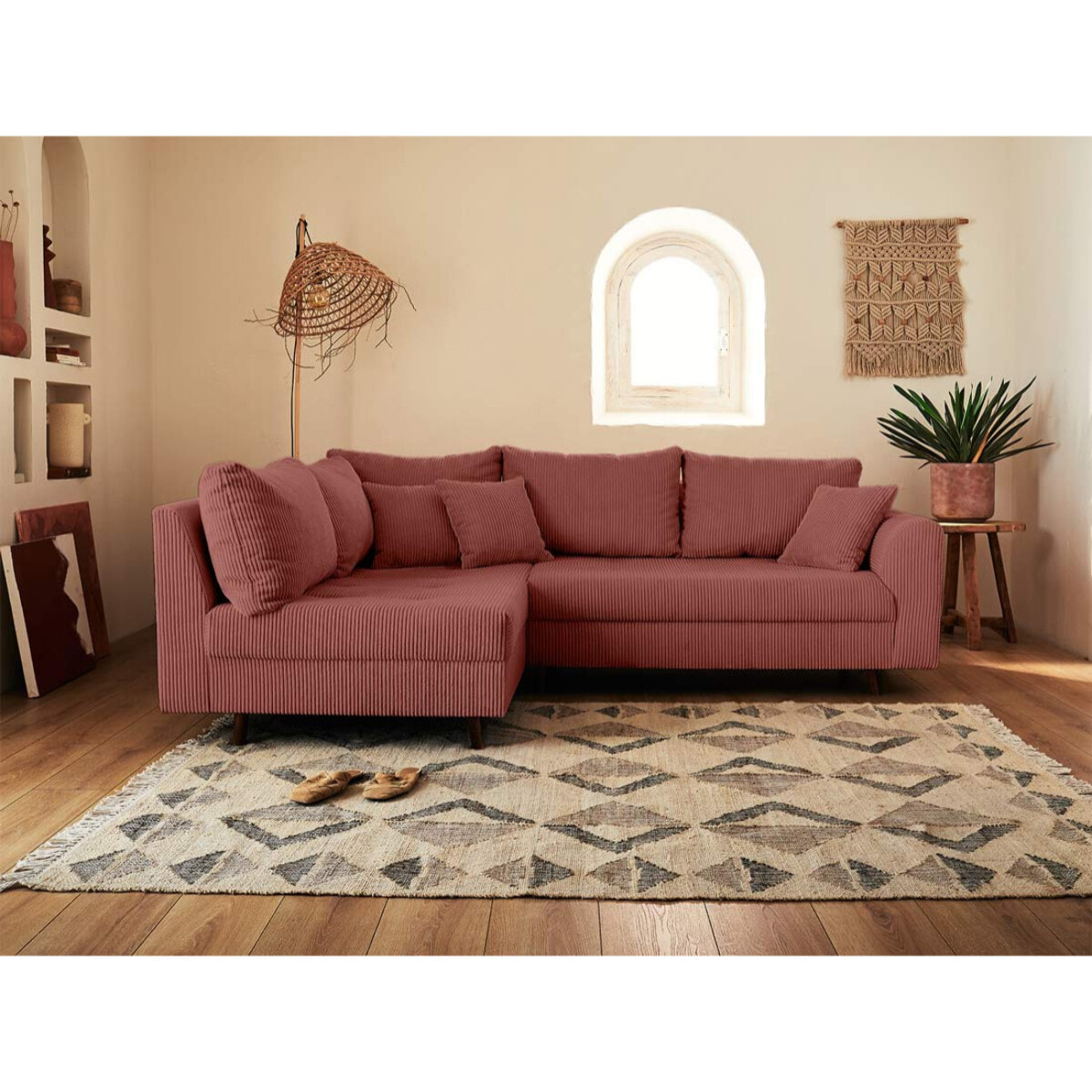 Rune - canapé d'angle gauche - 4 places - en velours côtelé - Terracotta