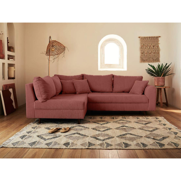 Rune - canapé d'angle gauche - 4 places - en velours côtelé - Terracotta