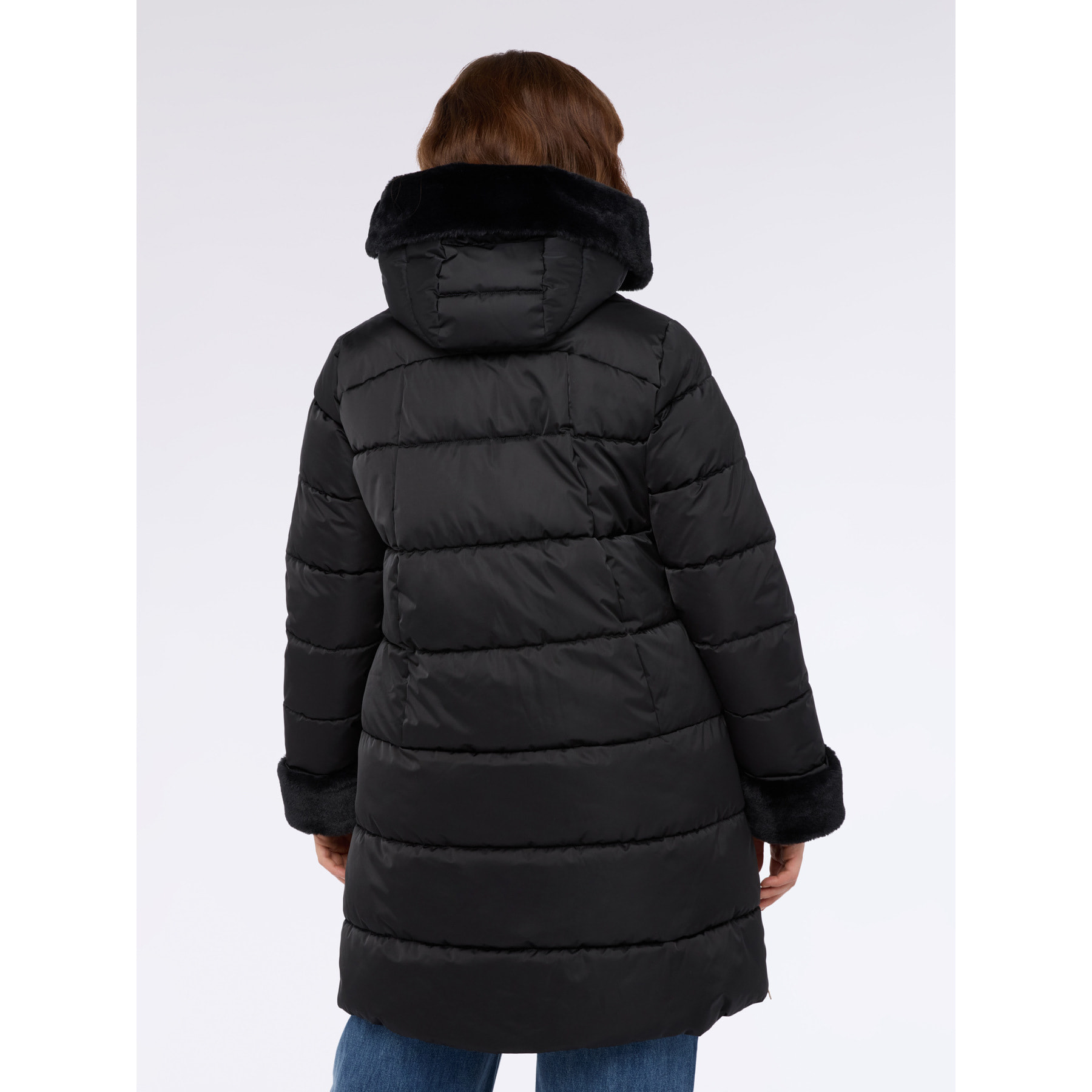 Fiorella Rubino - Plumífero largo con capucha e inserto de peluche - Negro