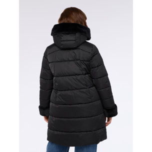 Fiorella Rubino - Plumífero largo con capucha e inserto de peluche - Negro