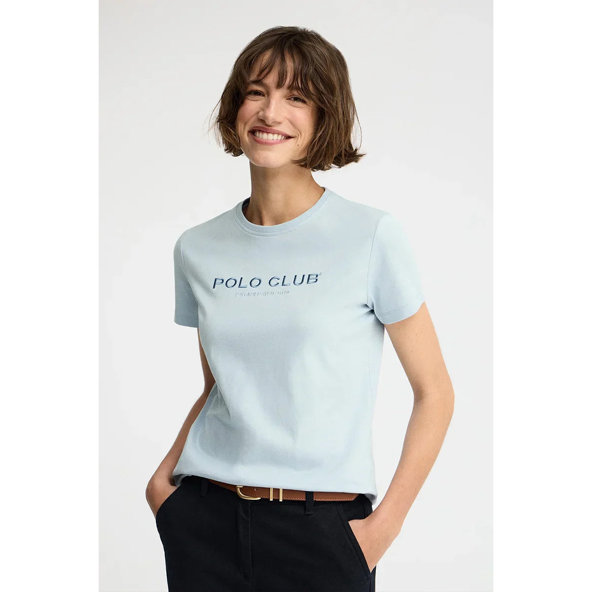 Maglietta azzurro slim fit con ricamo Established 2012 Polo Club
