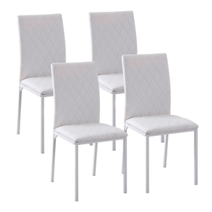 Lot de 4 chaises de salon design Chesterfield effet capitonné métal synthétique blanc