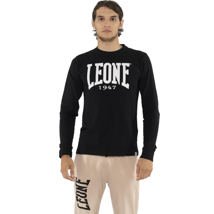 Camiseta de algodón elástico de manga larga con logo grande "Basic" para hombre