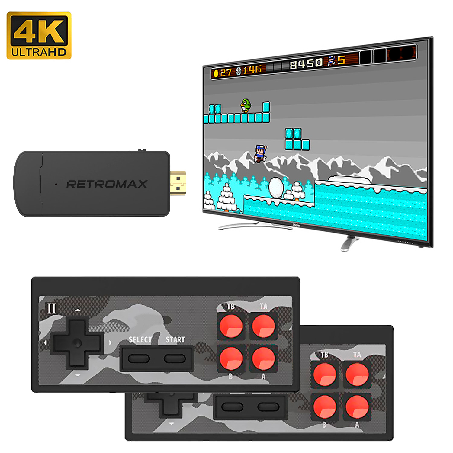 Console per videogiochi Y2 PLUS connessione al tuo schermo TV. Supporta 4K. Include 1800 giochi.