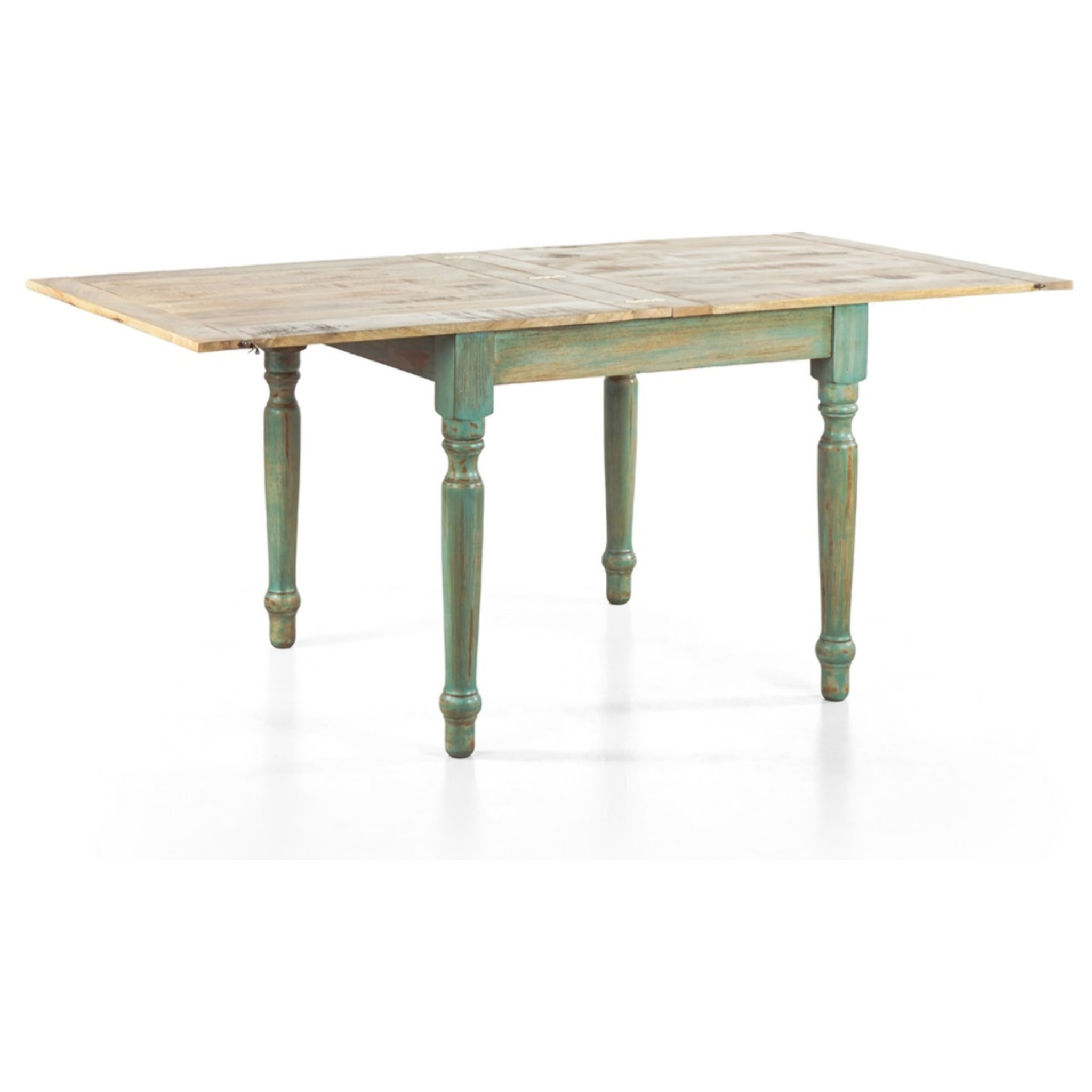 Tavolo allungabile mango decapato azzurro 90-180x90x77 - Salento