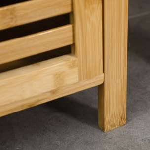 Colonne salle de bain en bambou H.120 cm - porte à lattes, 3 étagères - bambou verni
