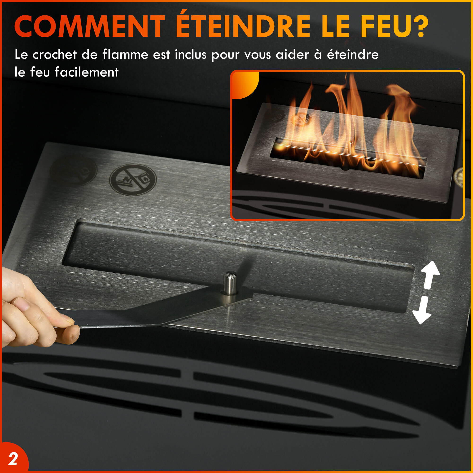 Cheminée bioéthanol sur pied style néo-rétro poêle - brûleur 1,2 L - contrôle de flamme et manche inclus - acier noir