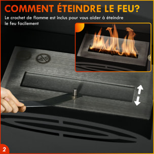 Cheminée bioéthanol sur pied style néo-rétro poêle - brûleur 1,2 L - contrôle de flamme et manche inclus - acier noir