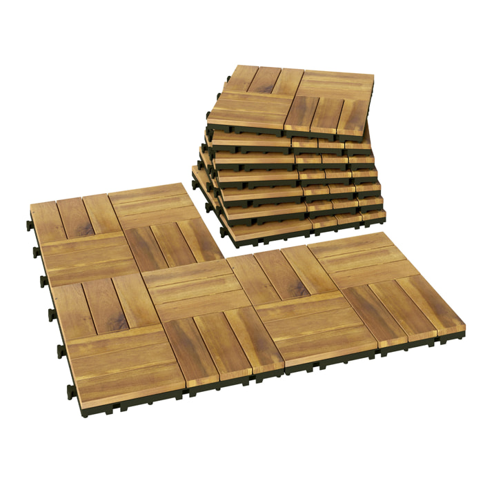 Set de 10 Piezas Baldosas de Exterior de Madera de Acacia, 31x31 cm, 0,91 m², Suelo de Terraza Exterior, Antideslizantes y Resistentes al Clima, Fácil Instalación, para Terraza, Natural