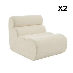Lot de 2 chauffeuses bouclette texturée blanc 1 place - L 81 x P 99 x H 81cm - Nova