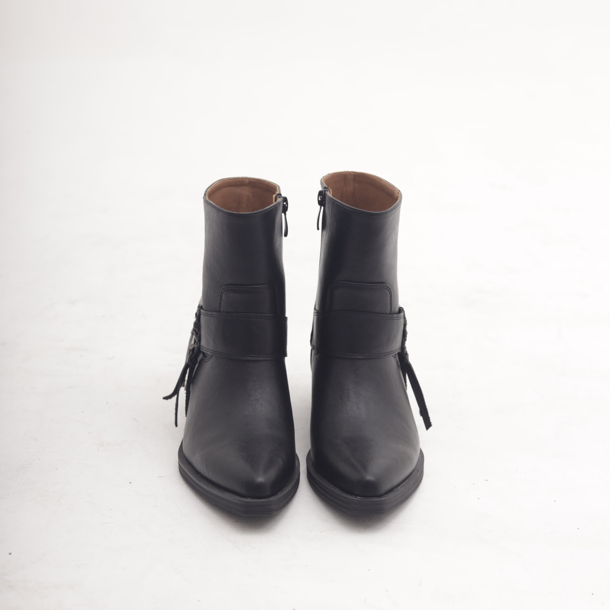 STIVALETTO TEXANO CINTURINO E FRANGE NERO