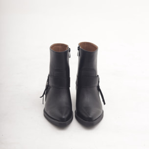 STIVALETTO TEXANO CINTURINO E FRANGE NERO