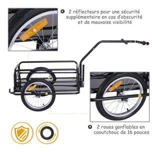 Remorque vélo remorque de transport pour vélo 155L x 71,5l x 77H cm barre d'attelage universelle pliable acier noir