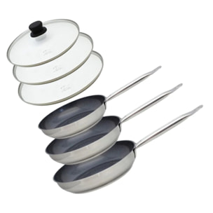 Set de 3 Poêles 24, 28 et 32 cm céramique sans PFAS et 3 couvercles Profi Therm Platinum Elo