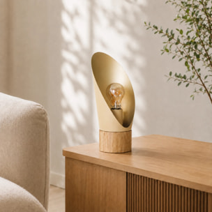 Lampe à poser en métal crème et bois H30 cm - Spoon