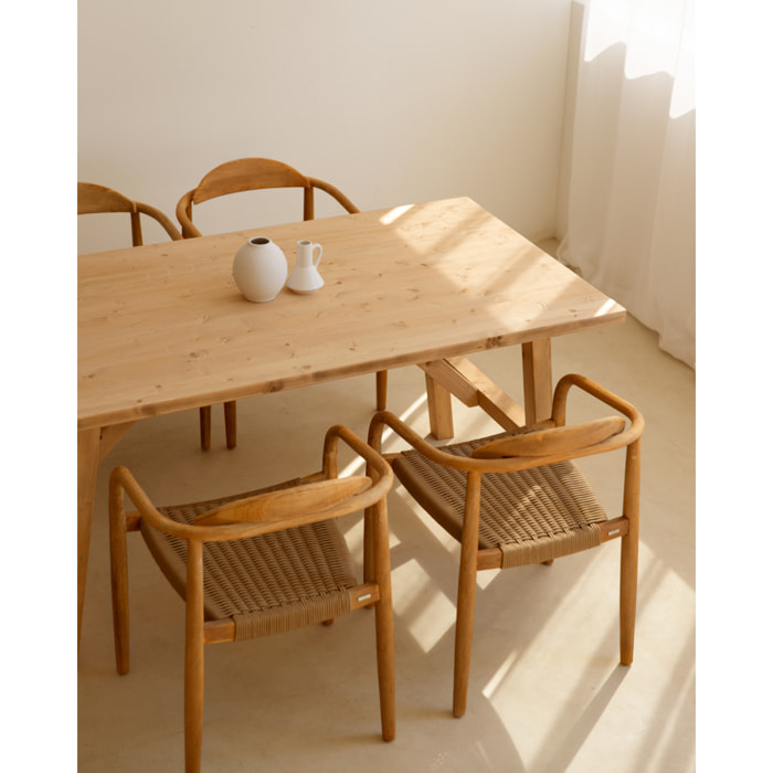 Table de salle à manger en bois massif ton chêne moyen en différentes tailles