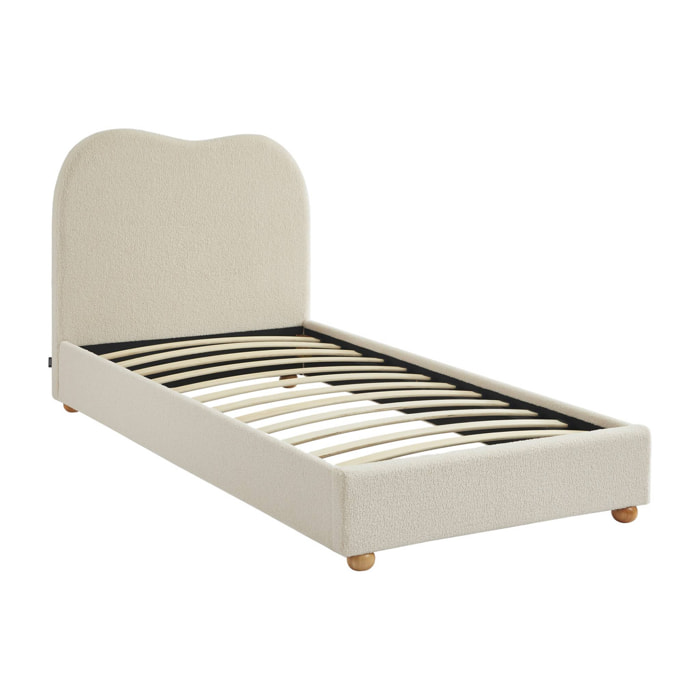 Lit avec sommier à lattes et tête de lit. blanc finition bouclette. L204 x P98 x H96.5cm