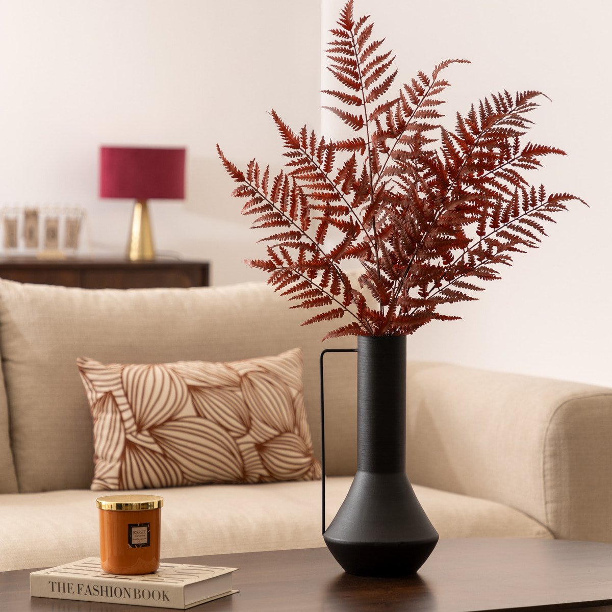 Tige d'eucalyptus artificielle James rouge rubis H92cm