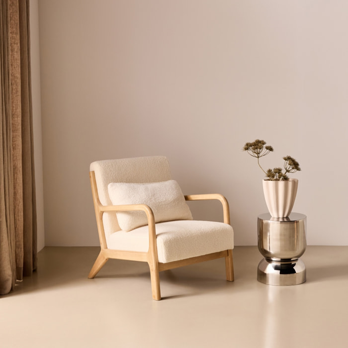 Fauteuil scandinave bois d'hévéa et bouclette LORENS