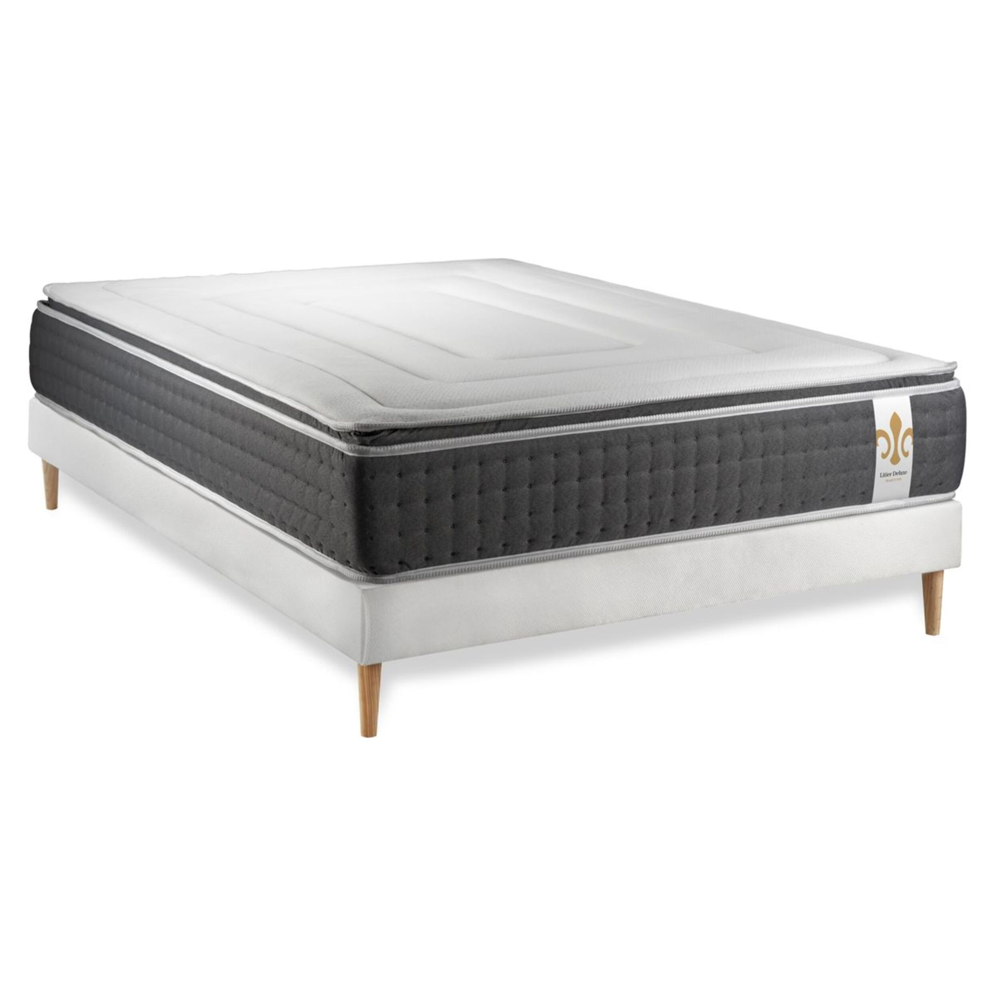 Ensemble Matelas Vingt-Six PLUS - 26cm - Ressorts ensachés et mémoire de forme - Surmatelas intégré - Sommier kit Blanc