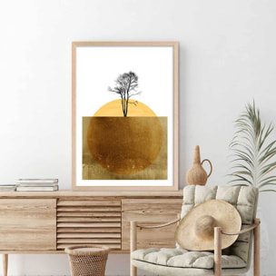 Affiche graphique Golden ocean Affiche + cadre en bois - Chêne