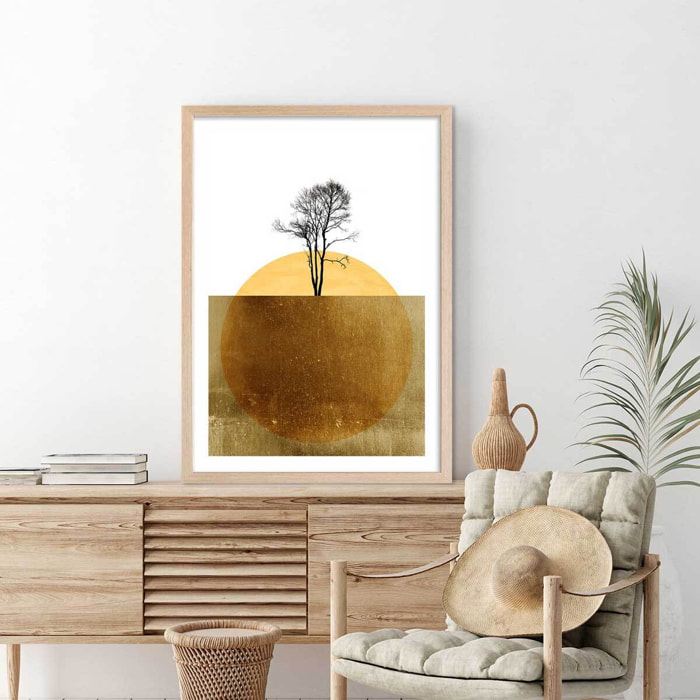 Affiche graphique Golden ocean Affiche + cadre en bois - Chêne