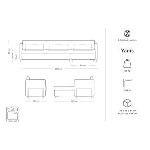 Canapé d'angle droit convertible avec coffre de rangement "Yanis" 5 places en tissu structurel menthe