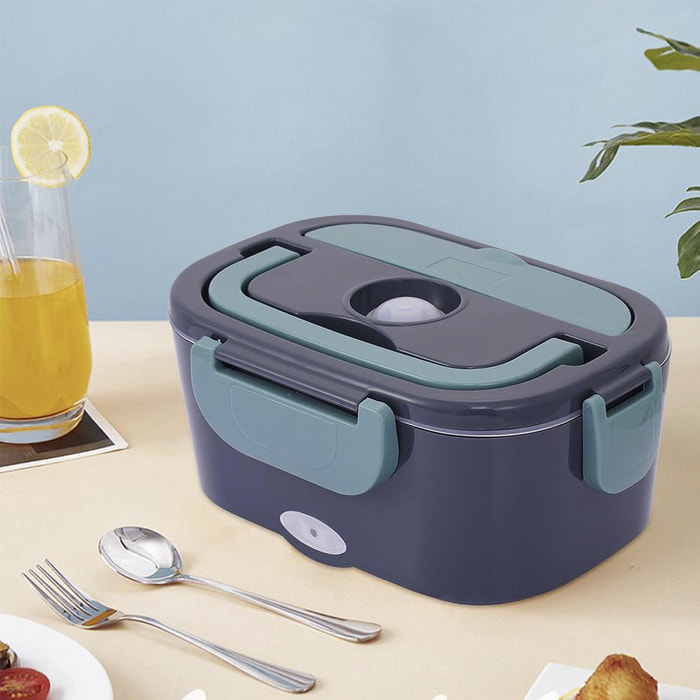 Lunch box elettrico da 40 W, 1500 ml. Riscalda il cibo al suo interno. Alimentatore e adattatore per auto. Include posate e custodia.