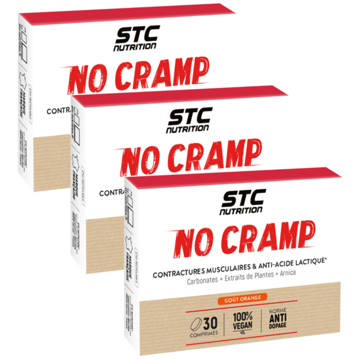STC Nutrition - No Cramp - Ginseng, Quinquina, Magnésium & Vitamine B6 - Fonction Musculaire & Réduction de la Fatigue - Lot de 3 Boîtes de 30 Comprimés Goût Orange