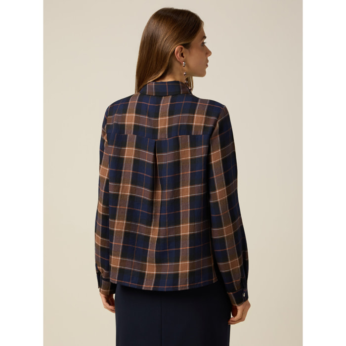 Oltre - Camicia in flanella con volant - Blu