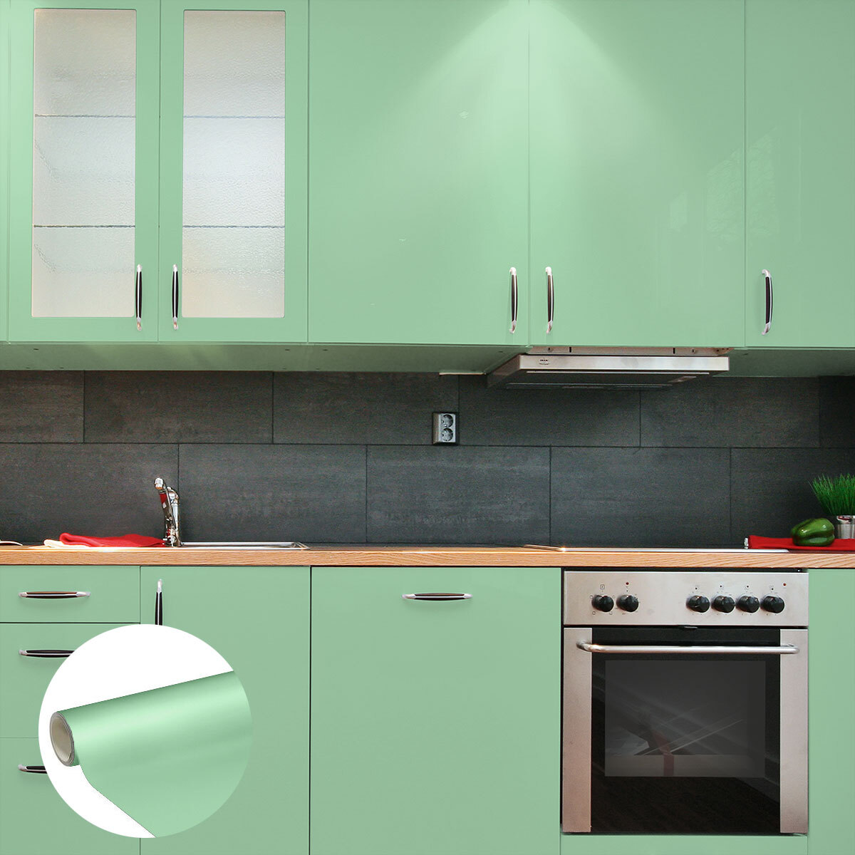 Rouleau adhésif décoratif Vinyle au Mètre - Menthe - Sticker Lavable Imperméable Mur Cuisine Meubles