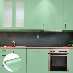Rouleau adhésif décoratif Vinyle au Mètre - Menthe - Sticker Lavable Imperméable Mur Cuisine Meubles