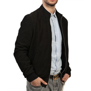 Giubbino in vera pelle di vitello scamosciata Nero-Slim Fit