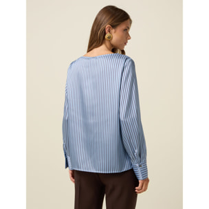 Oltre - Blusa de satén a rayas - Light - blue