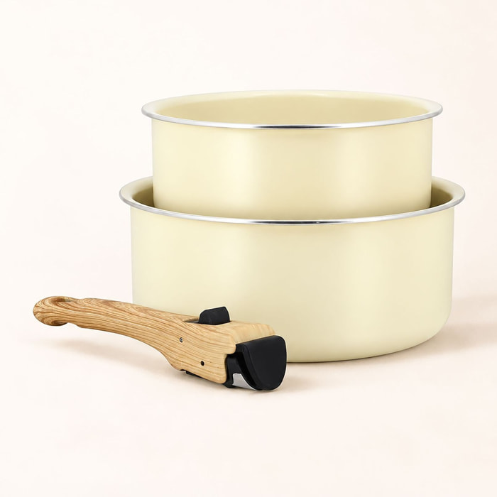 Lot de 2 casseroles crème revêtement céramique - Tous feux COLORAMA