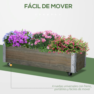 Jardinera Exterior Grande con Ruedas Jardinera de Madera con Tela no Tejida Jardinera y Sistema de Drenaje para Cultivo Flores Plantas en Balcón Terraza 96x30,6x30 cm Gris Claro