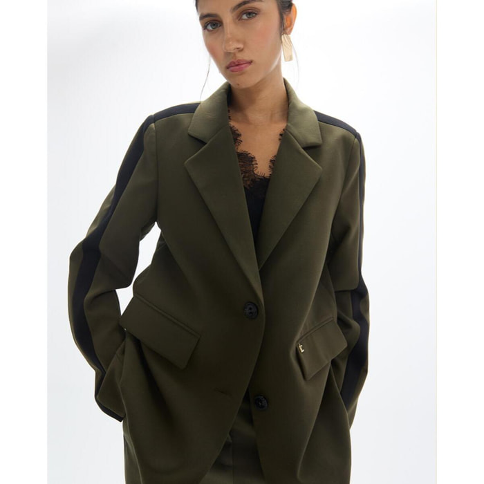 Blazer americano dritto in gros-gain con stampa animalier sul retro